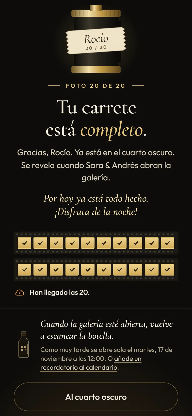 Pantalla de carrete lleno: por hoy ya está todo hecho