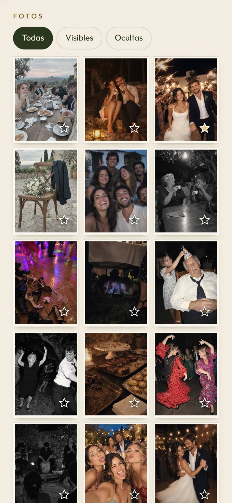 Página de los novios con las fotos de la noche llegando en directo