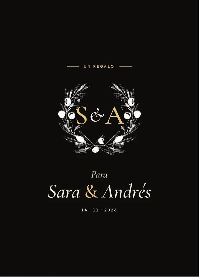 Tarjeta para los novios con el monograma S y A